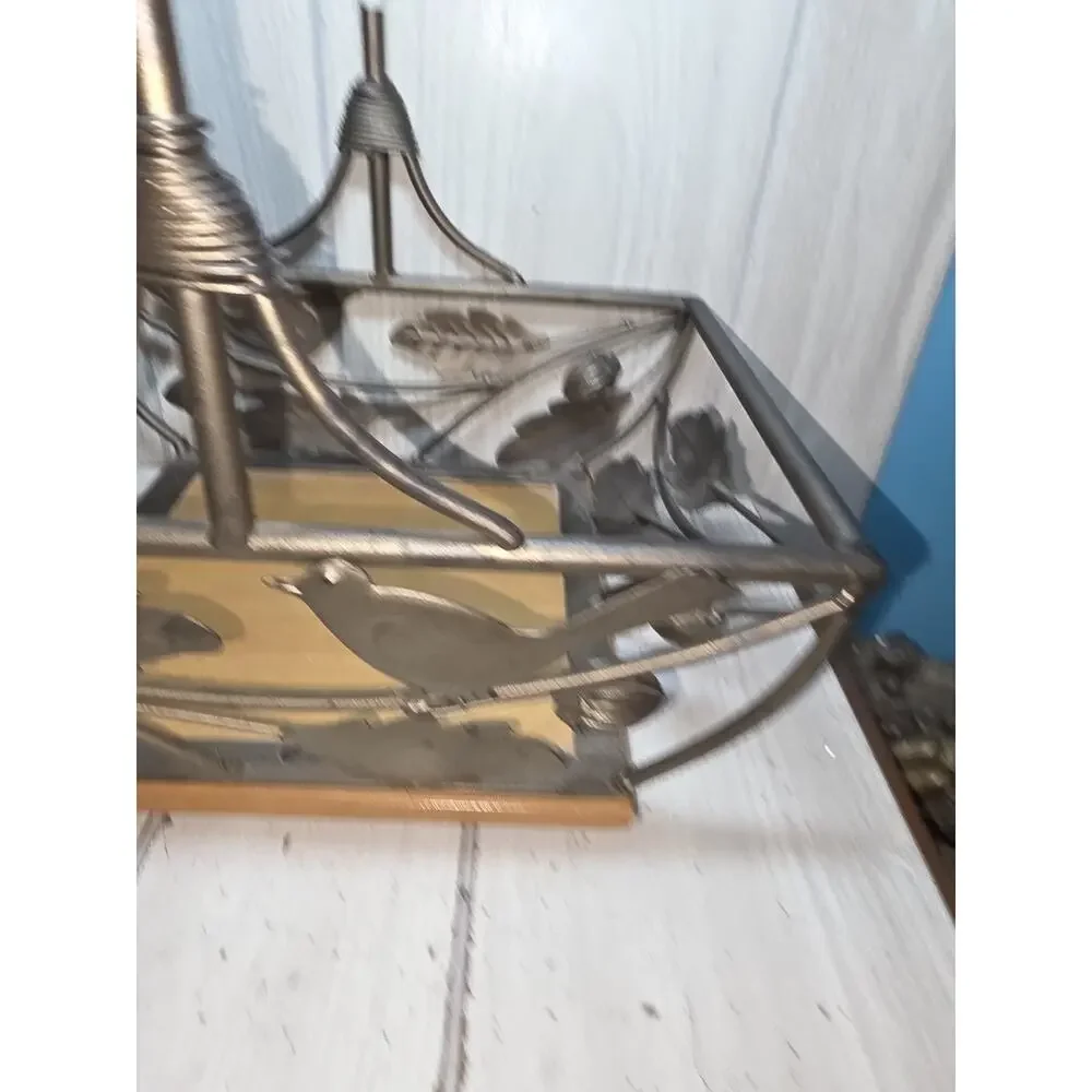 Vtg Bird Motif Ornate Metal & Wood Basket Gathering Eggs French Farmhouse